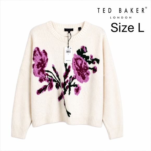 Ted Baker Sweaters - Ted Baker Floral Sweater Womens L Ivory Knit Crewneck NWT Soft Cozy